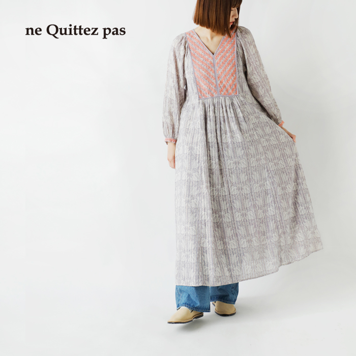 ne Quittez pas(ヌキテパ)コットンルレックスチューリッププリントヨーク刺繍ドレス“CottonLurexTulipPrintYokeEMBDress”010442gh1