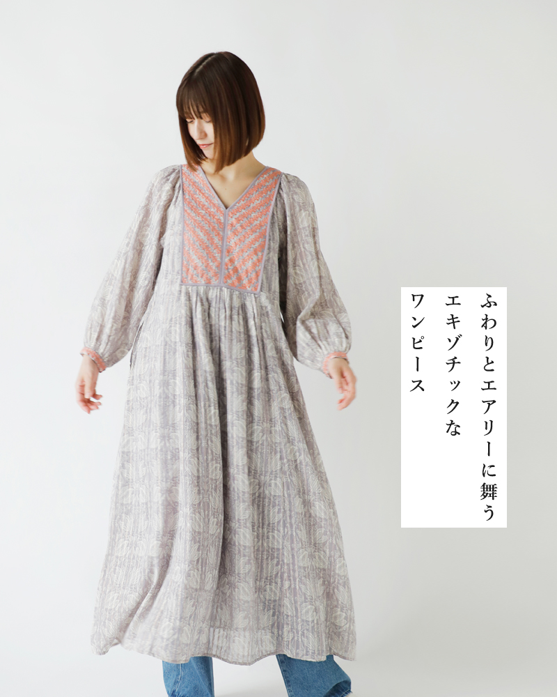 ne Quittez pas(ヌキテパ)コットンルレックスチューリッププリントヨーク刺繍ドレス“CottonLurexTulipPrintYokeEMBDress”010442gh1