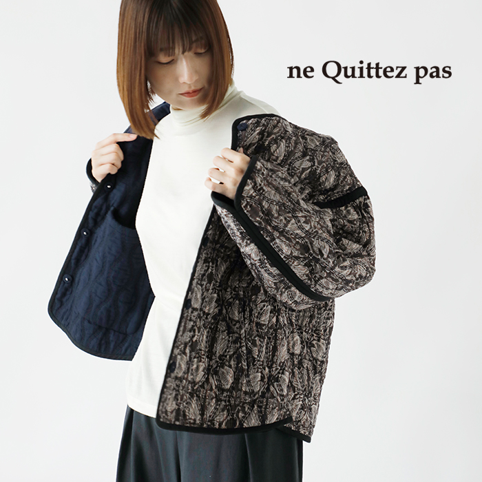 ne Quittez pas(ヌキテパ)リバーシブルコットンルレックスチューリッププリントキルティングブルゾン“CottonLurexTulipPrintQuiltingBlouson”010942gh4