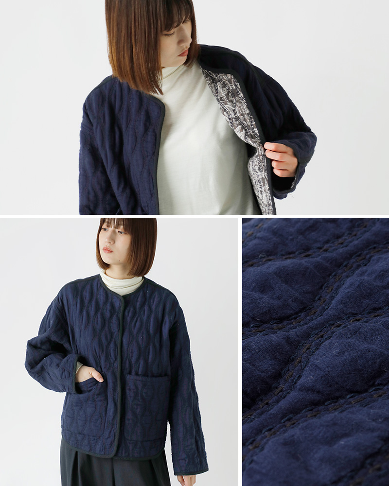 ne Quittez pas(ヌキテパ)リバーシブルコットンルレックスチューリッププリントキルティングブルゾン“CottonLurexTulipPrintQuiltingBlouson”010942gh4