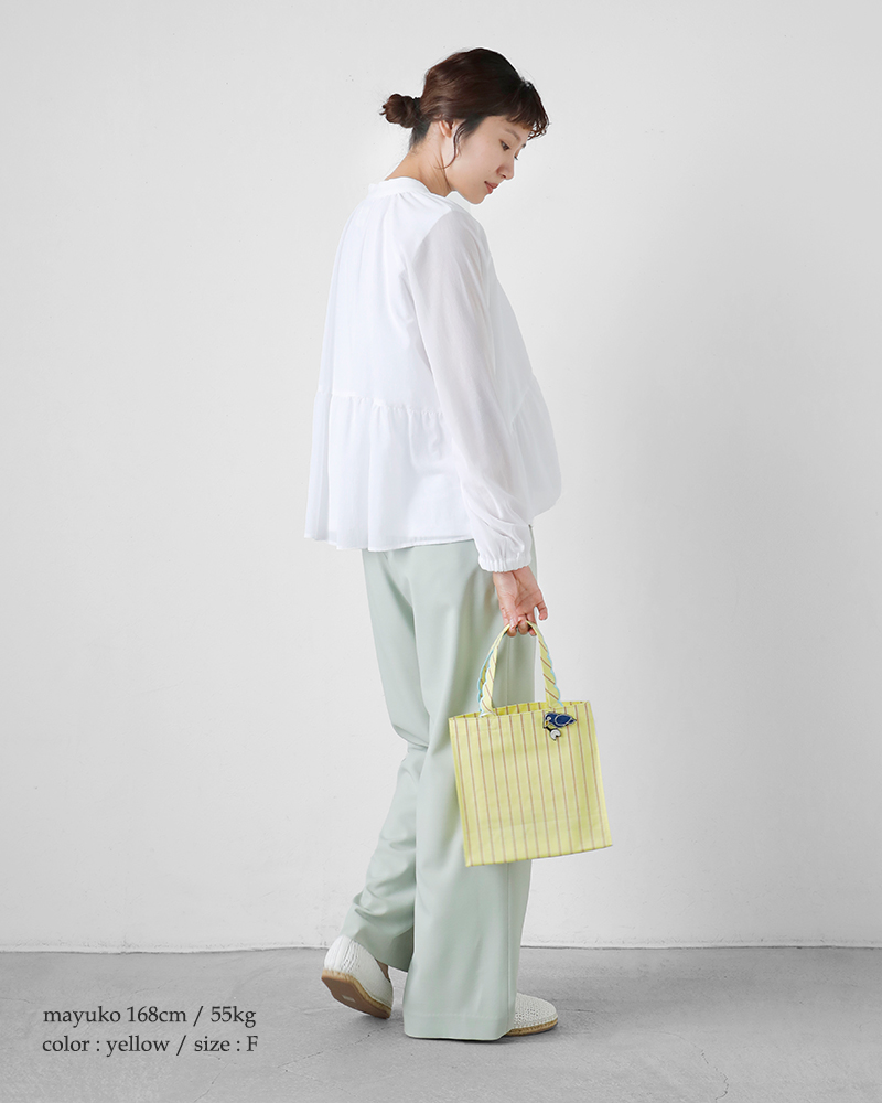 ne Quittez pas(ヌキテパ)モチーフピンバッチ付きコットンスラブストライプトートバッグ“CottonSlubStripeToteBagWithCharm”012041bl2el