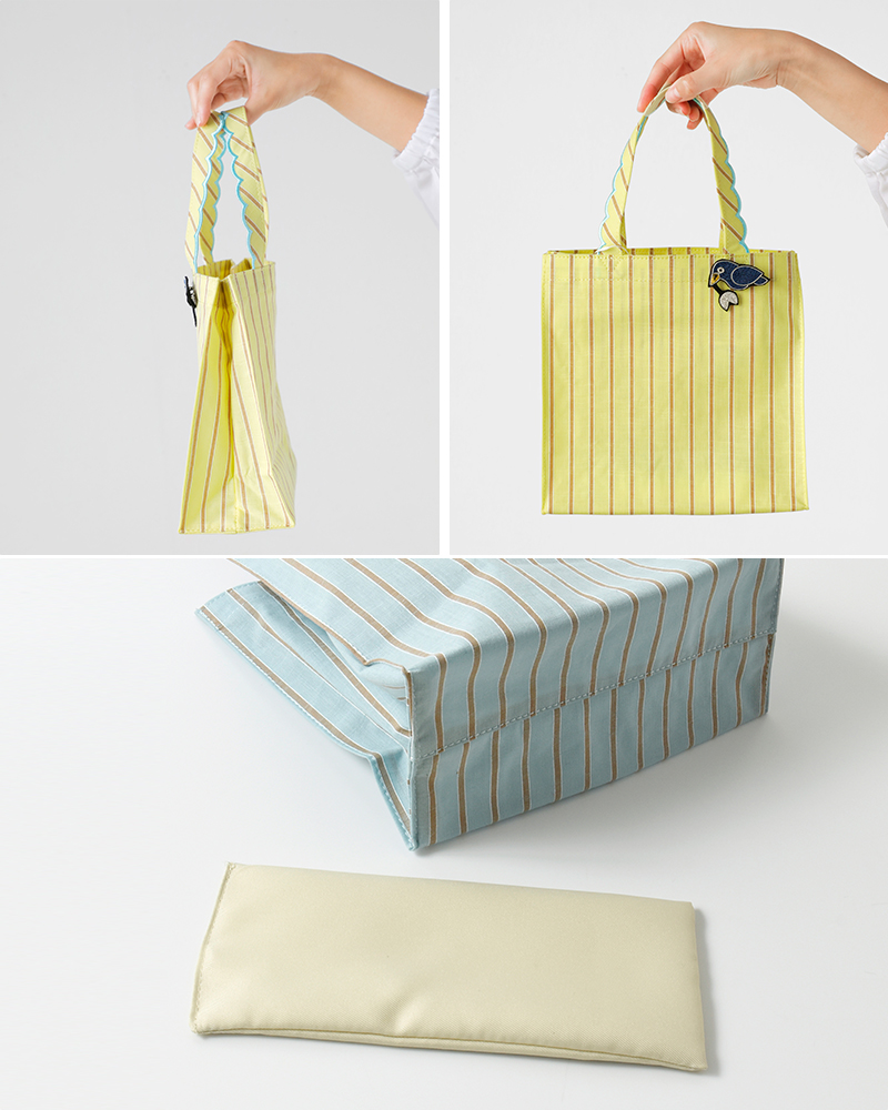 ne Quittez pas(ヌキテパ)モチーフピンバッチ付きコットンスラブストライプトートバッグ“CottonSlubStripeToteBagWithCharm”012041bl2el