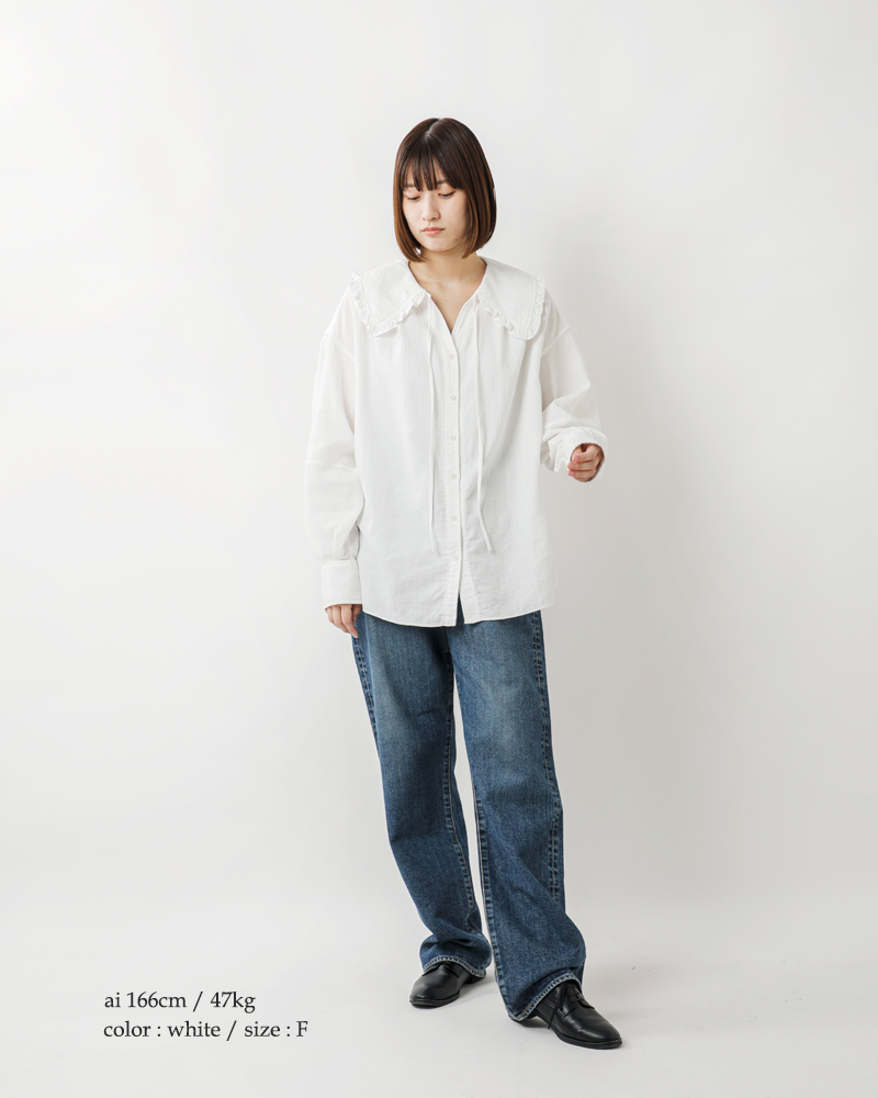 Shinzone(シンゾーン)オーガニックコットンビッグカラーギャザーブラウス“ORGANICCOTTONGAUZE/DENIMBLOUSE”24amsbl01-02