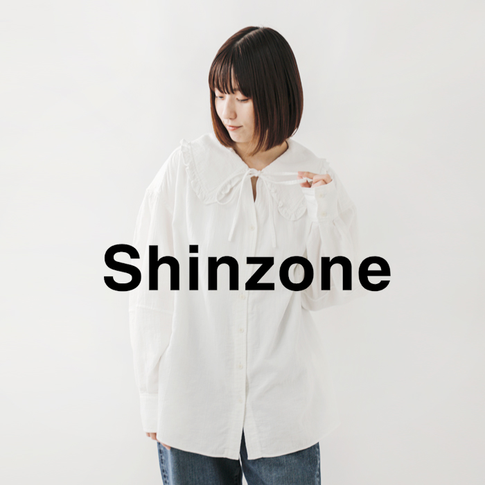 Shinzone(シンゾーン)オーガニックコットンビッグカラーギャザーブラウス“ORGANICCOTTONGAUZE/DENIMBLOUSE”24amsbl01-02