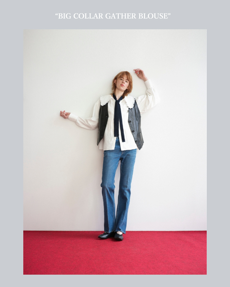 Shinzone(シンゾーン)オーガニックコットンビッグカラーギャザーブラウス“ORGANICCOTTONGAUZE/DENIMBLOUSE”24amsbl01-02