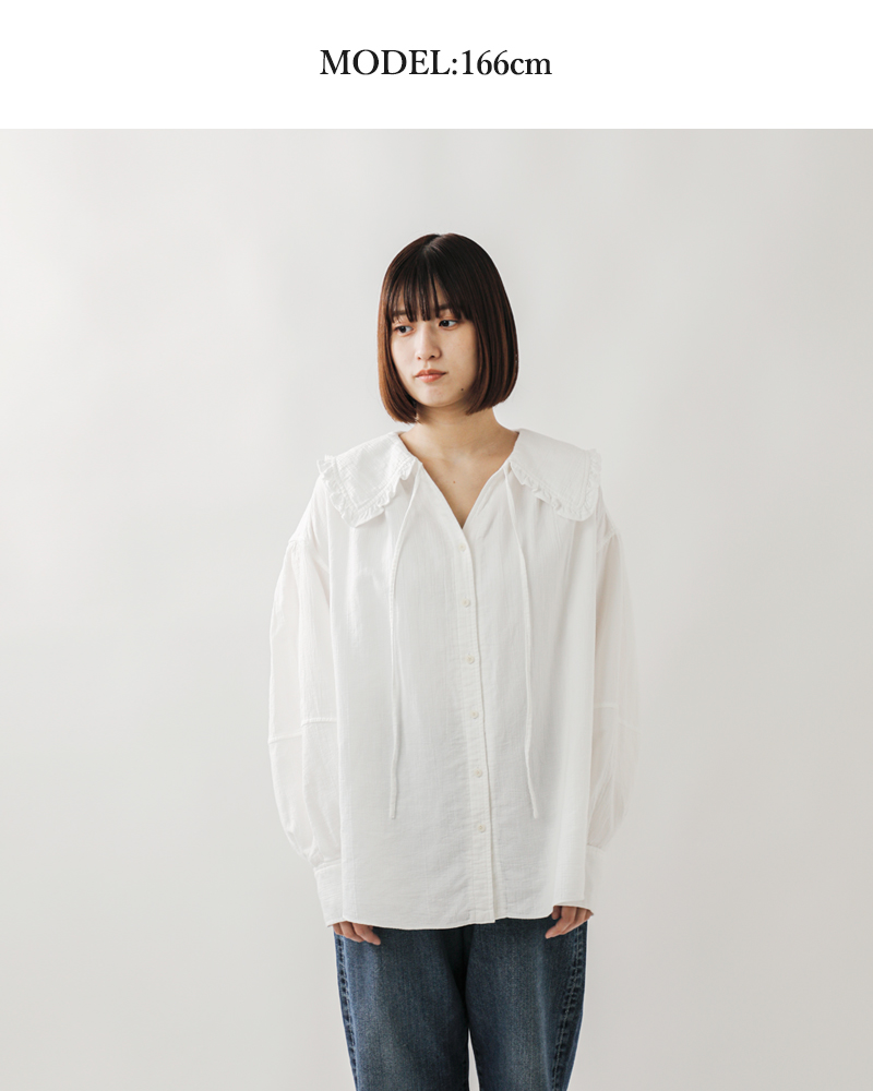 Shinzone(シンゾーン)オーガニックコットンビッグカラーギャザーブラウス“ORGANICCOTTONGAUZE/DENIMBLOUSE”24amsbl01-02