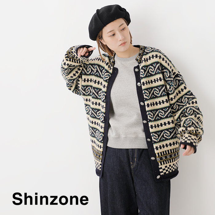 Shinzone(シンゾーン)フェアアイル柄ウールニットカーディガン“FAIRISLEKNITCARDIGAN”24amsni07