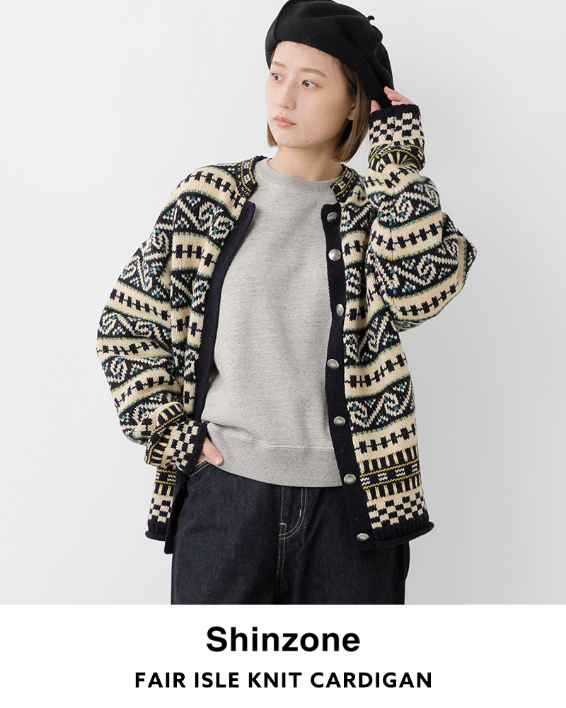 Shinzone(シンゾーン)フェアアイル柄ウールニットカーディガン“FAIRISLEKNITCARDIGAN”24amsni07