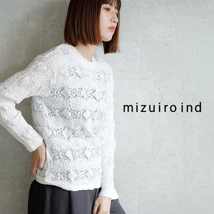 mizuiro ind(ミズイロインド)シアーパターンニッティングクルーネックロングTシャツ3-210022