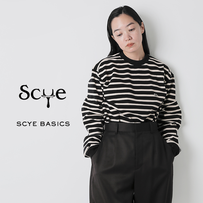 SCYE BASICS(TCx[VbNX)RbgW[W[{[_[N[lbNTVcgStripedCottonJerseyCrewNeckT-Shirth5724-23706