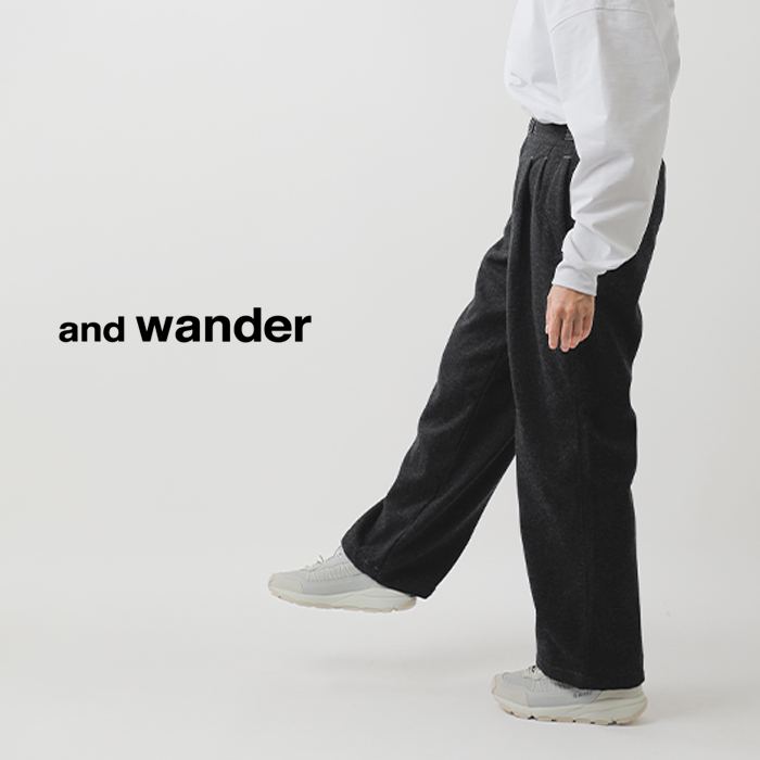 and wander(アンドワンダー)リウールツイードワイドパンツ“REWOOLtweedwidepants”574-4282188