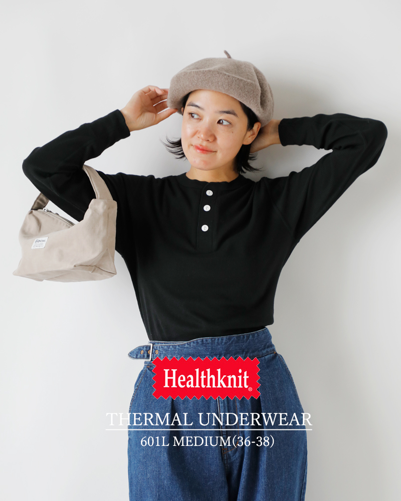 Healthknit(ヘルスニット)ベーシックワッフルヘンリーネックロングスリーブプルオーバー601l