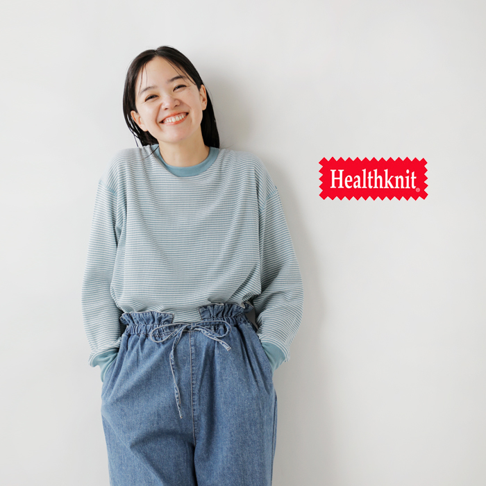 Healthknit(ヘルスニット)ベーシックワッフルヘムラウンドクルーネックロングスリーブプルオーバー631l