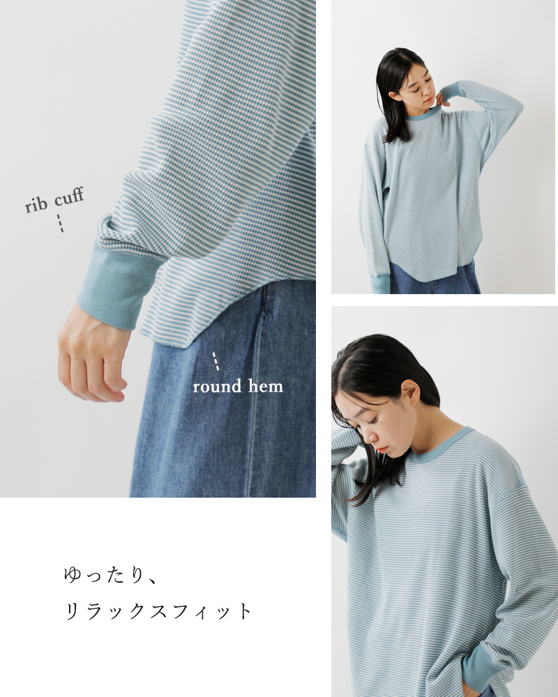 Healthknit(ヘルスニット)ベーシックワッフルヘムラウンドクルーネックロングスリーブプルオーバー631l