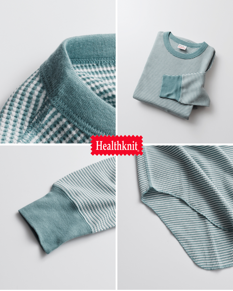 Healthknit(ヘルスニット)ベーシックワッフルヘムラウンドクルーネックロングスリーブプルオーバー631l