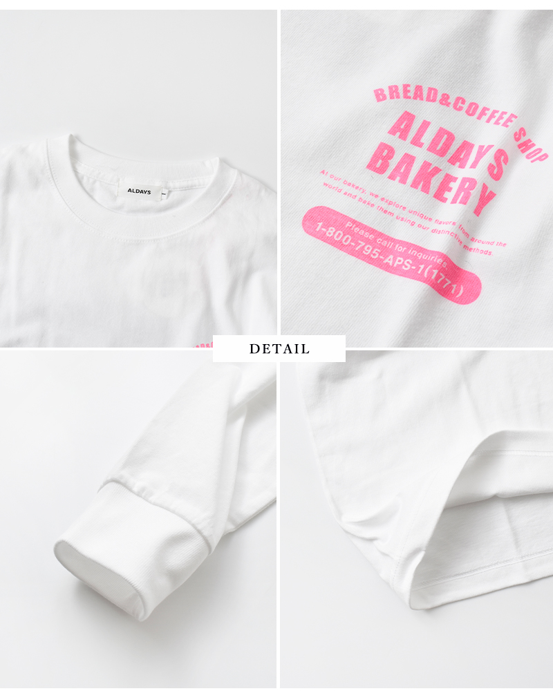 ALDAYS(オルデイズ)コットンロングスリーブプリントTシャツ“ALDAYSBAKERY”al-aw004