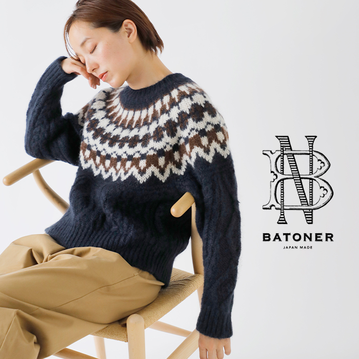 BATONER(ogi[)wAmfBbNN[lbNjbgvI[o[gMOHAIRNORDICCREWNECKhbn-24fl-054