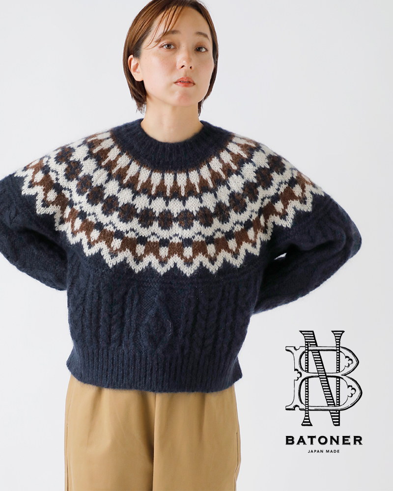 BATONER(ogi[)wAmfBbNN[lbNjbgvI[o[gMOHAIRNORDICCREWNECKhbn-24fl-054