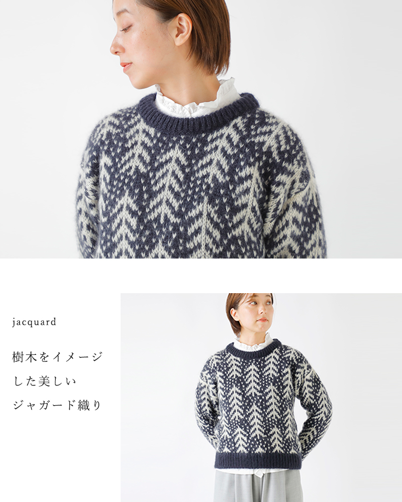 BATONER(ogi[)wAE[WK[hN[lbNjbgvI[o[gCEDERJACQUARDMOHAIRCREWNECKhbn-24fl-067