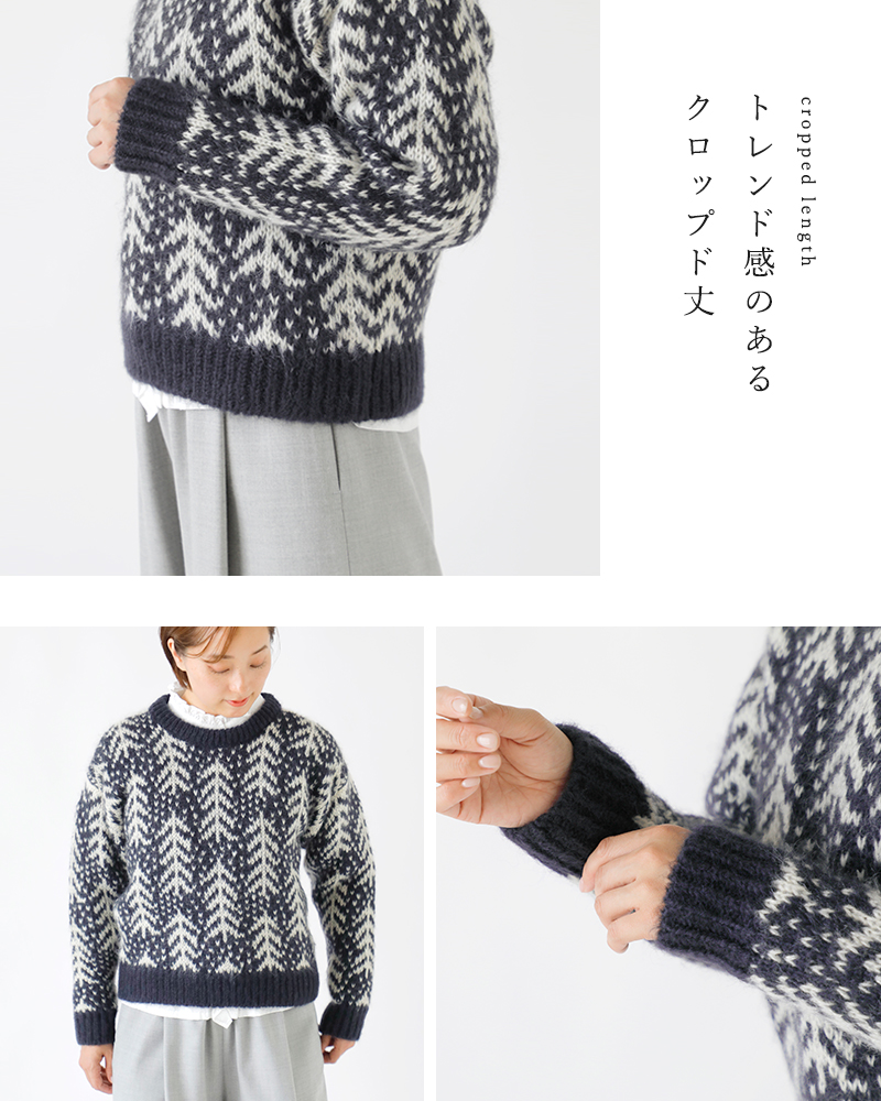 BATONER(ogi[)wAE[WK[hN[lbNjbgvI[o[gCEDERJACQUARDMOHAIRCREWNECKhbn-24fl-067