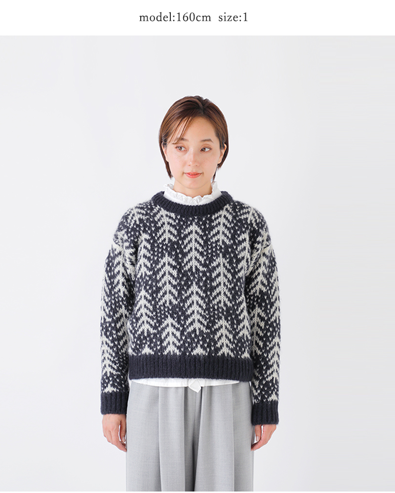 BATONER(ogi[)wAE[WK[hN[lbNjbgvI[o[gCEDERJACQUARDMOHAIRCREWNECKhbn-24fl-067