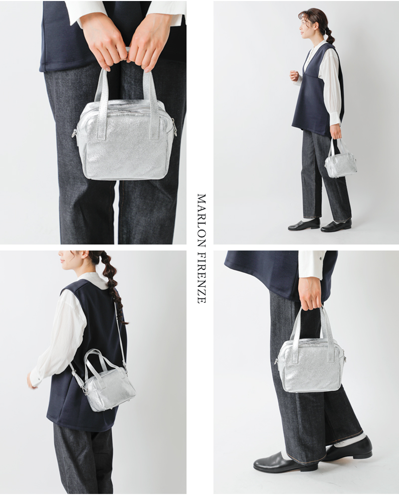 MARLON FIRENZE(マーロンフィレンツェ)カウレザースクエアハンドバッグ“BORSABAILEYSMALL”borsa-bailey-small