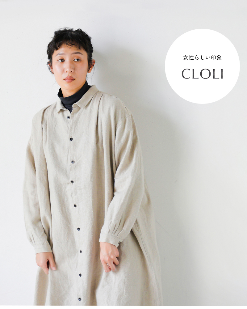 CLOLI(クロリ)リネンタックシャツドレス“LINENTUCKSHIRTDRESS”cl-d0011