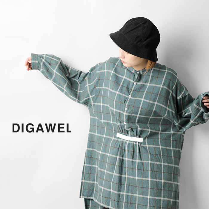 DIGAWEL(ディガウェル)コットンガーメントウォッシュチェックチュニックシャツ“Tunicshirt”dwxb023