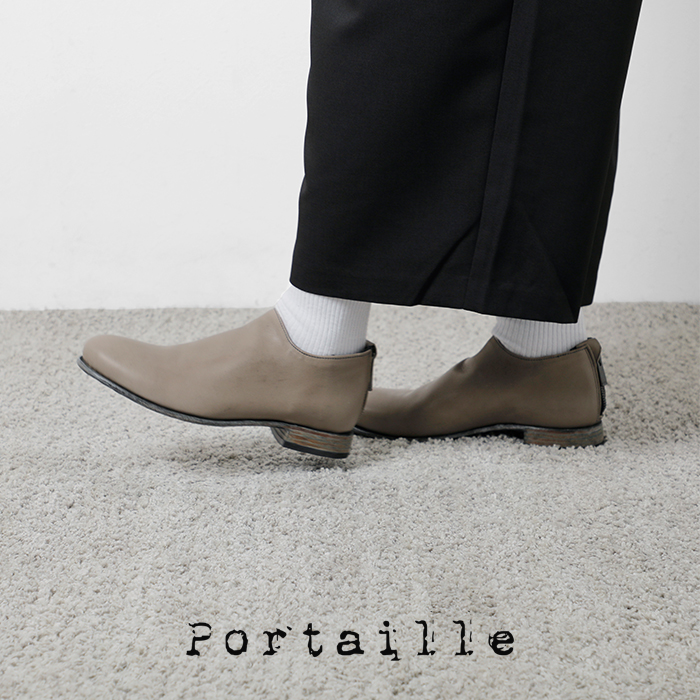 Portaille(ポルタユ)レザーバックジップスリッポンシューズf34-l3mc