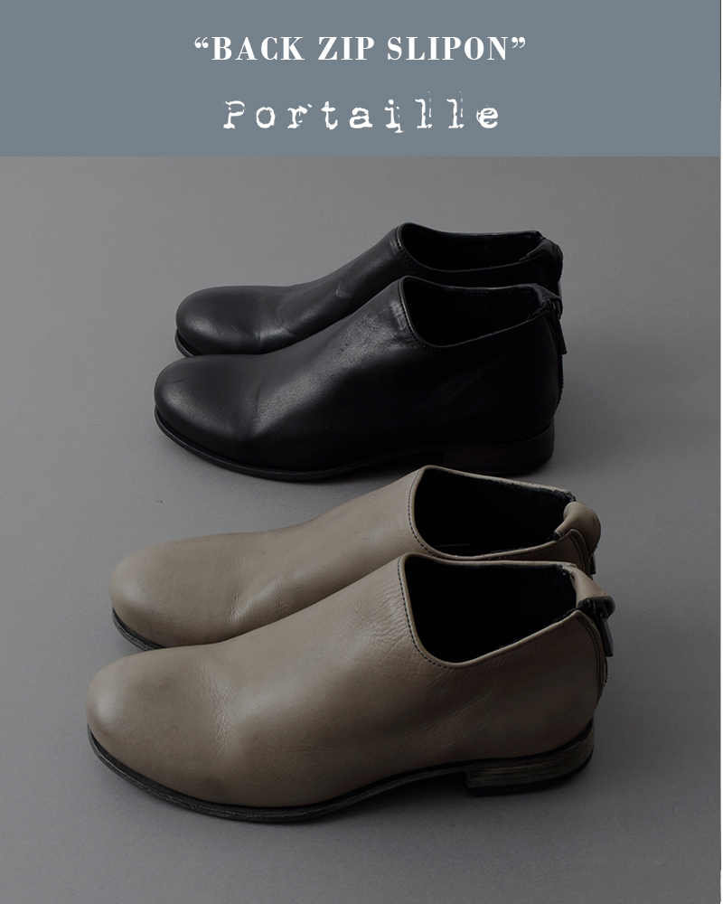 Portaille(ポルタユ)レザーバックジップスリッポンシューズf34-l3mc