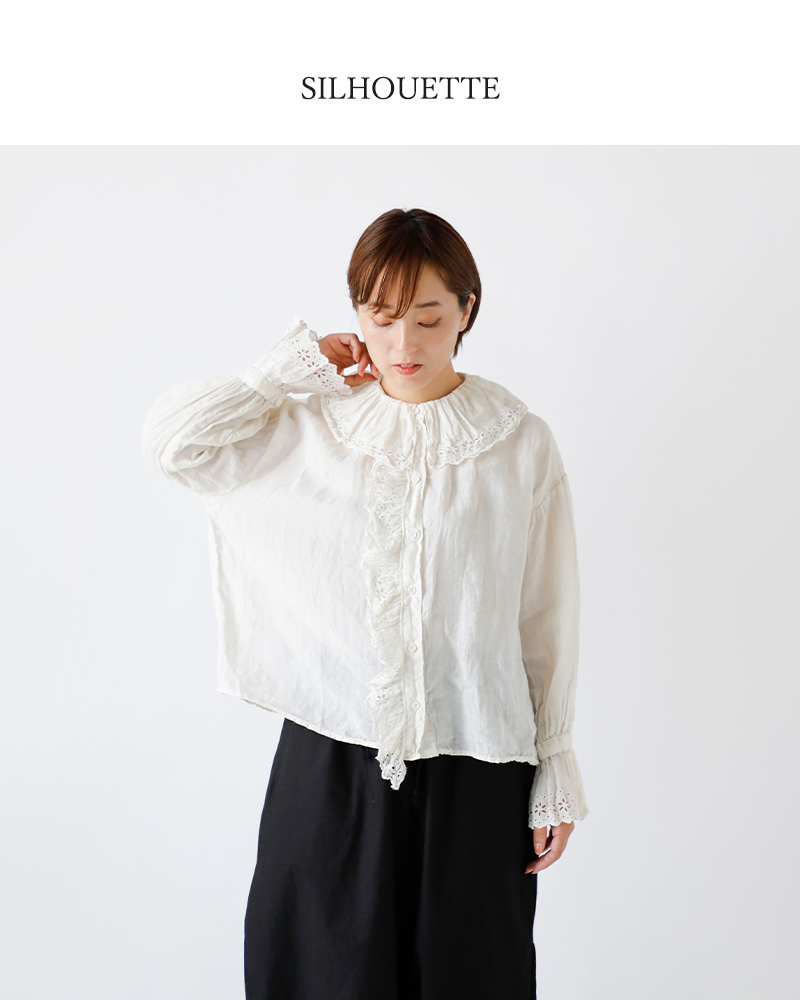 Gauze#(ガーゼ)ラミーリネンアンティークレースフリルブラウス“ANTIQUELACEFRILLBLOUSE”g966