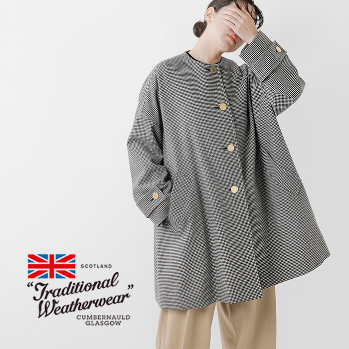 Traditional Weatherwear(トラディショナルウェザーウェア)マールトンライトメルトンチェックウールノーカラーコート“MALTONN/C”l242kgfco0368mh