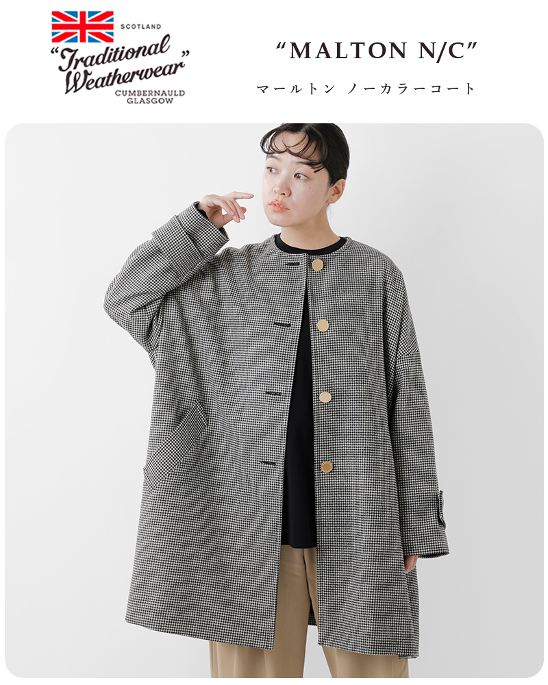 Traditional Weatherwear(トラディショナルウェザーウェア)マールトンライトメルトンチェックウールノーカラーコート“MALTONN/C”l242kgfco0368mh