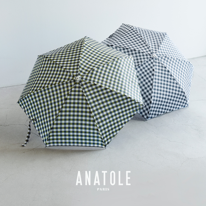 ANATOLE PARIS(アナトール パリス)ファイバーグラスカーボン木製ハンドルギンガムチェック折り畳み傘gingham