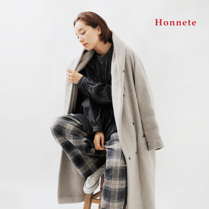 Honnete(オネット)リサイクルシャギーウールショールカラーコートho-24aw-co3