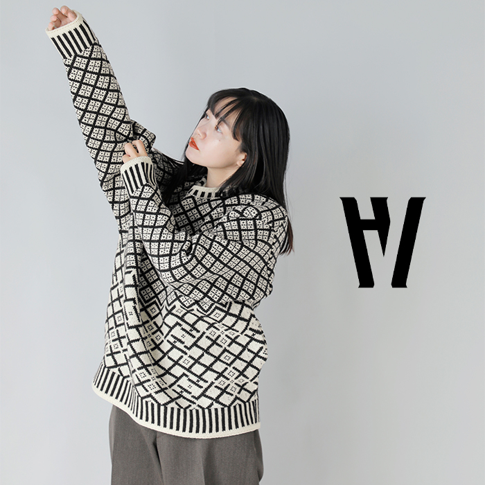 HUM VENT(ヒューベント)メリノウールジャガードニットサンカセーター“CORALSANQUHARSWEATER”hv202507