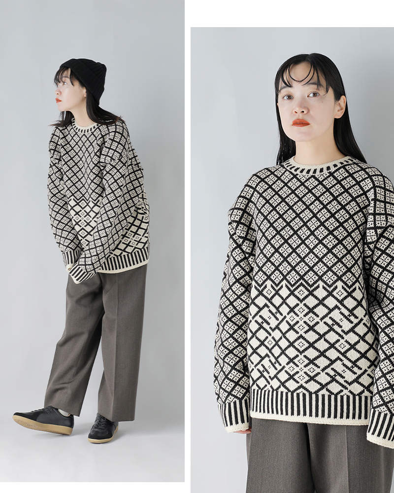 HUM VENT(ヒューベント)メリノウールジャガードニットサンカセーター“CORALSANQUHARSWEATER”hv202507