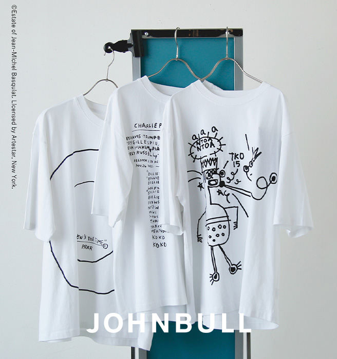 Johnbull(ジョンブル)コットンバスキアプリントTシャツjt242c11-14-16