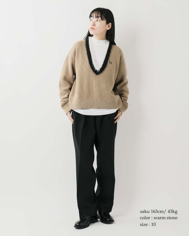 FRED PERRY(フレッド ペリー)テクスチャードトリムVネックニットプルオーバー“TEXTUREDTRIMV-NECKJUMPER”k8123