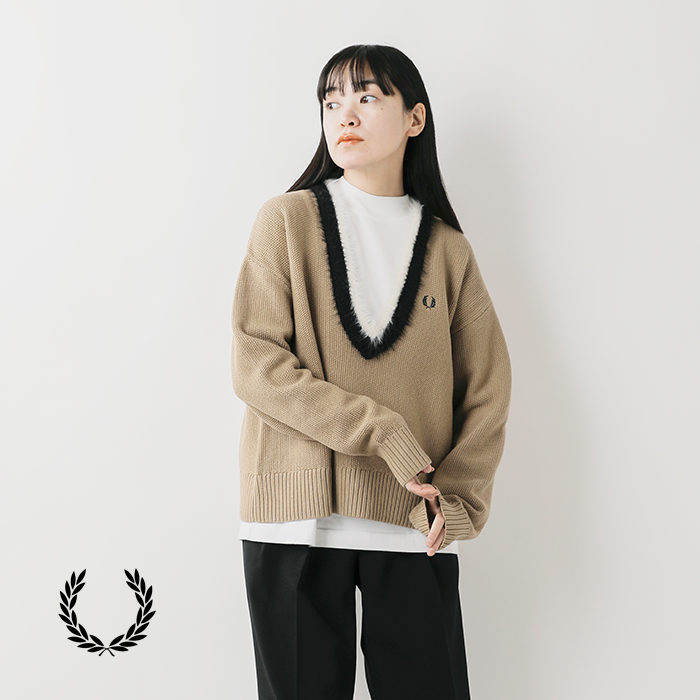 FRED PERRY(フレッド ペリー)テクスチャードトリムVネックニットプルオーバー“TEXTUREDTRIMV-NECKJUMPER”k8123