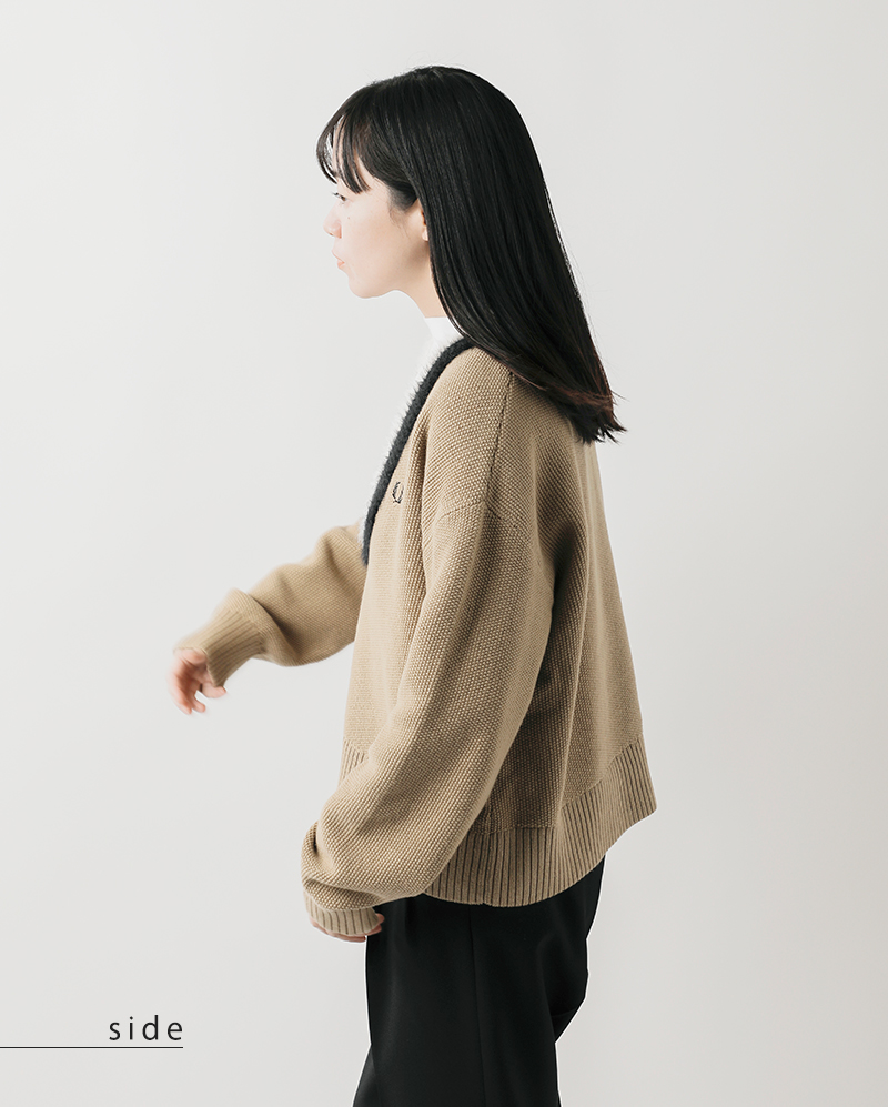 FRED PERRY(フレッド ペリー)テクスチャードトリムVネックニットプルオーバー“TEXTUREDTRIMV-NECKJUMPER”k8123