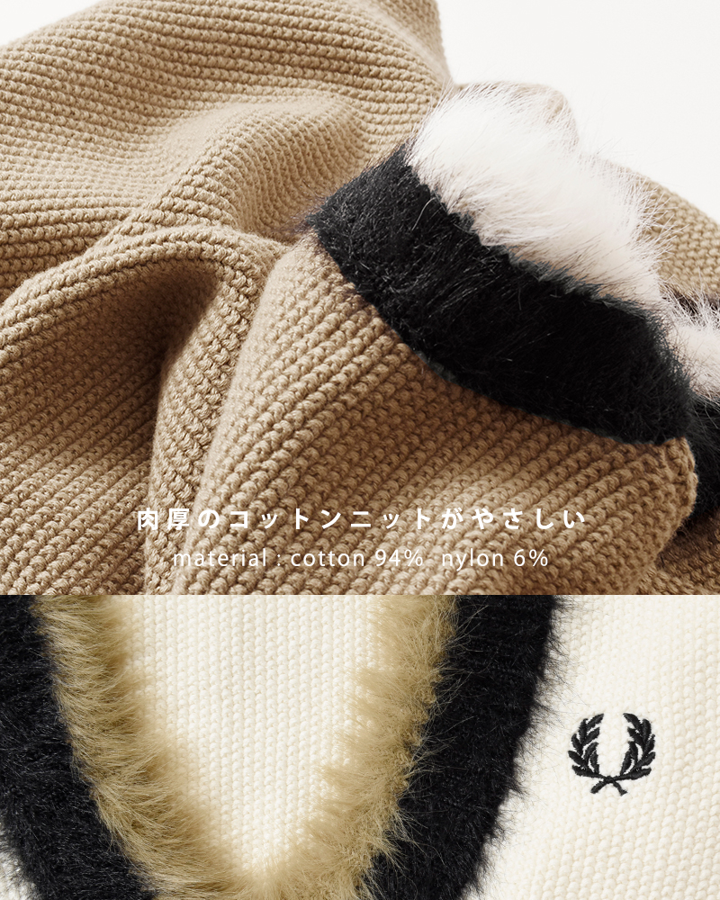 FRED PERRY(フレッド ペリー)テクスチャードトリムVネックニットプルオーバー“TEXTUREDTRIMV-NECKJUMPER”k8123