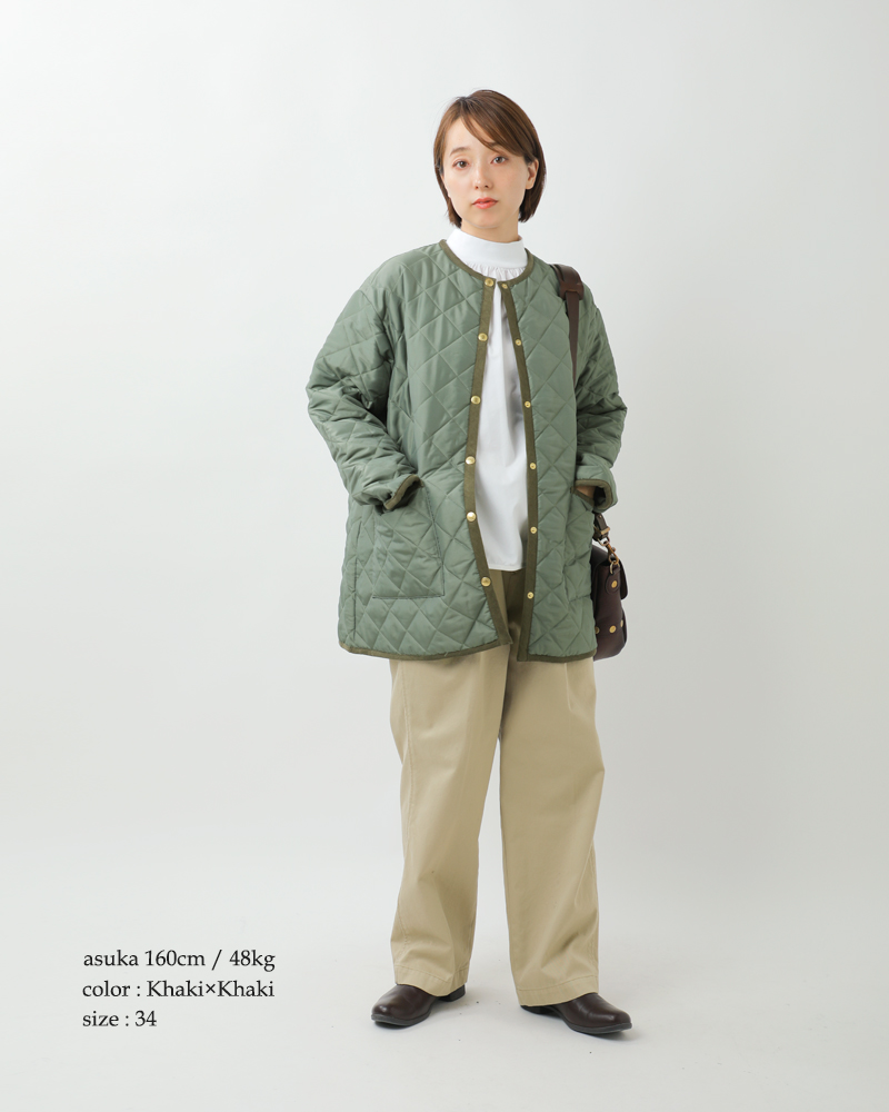 Traditional Weatherwear(トラディショナルウェザーウェア)アークリーキルティングAラインノーカラーミドルジャケット“ARKLEYMIDDLEA-LINE”l242apqco0386aa