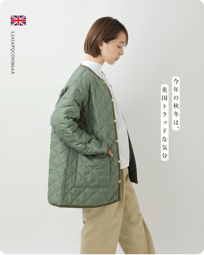 Traditional Weatherwear(トラディショナルウェザーウェア)アークリーキルティングAラインノーカラーミドルジャケット“ARKLEYMIDDLEA-LINE”l242apqco0386aa