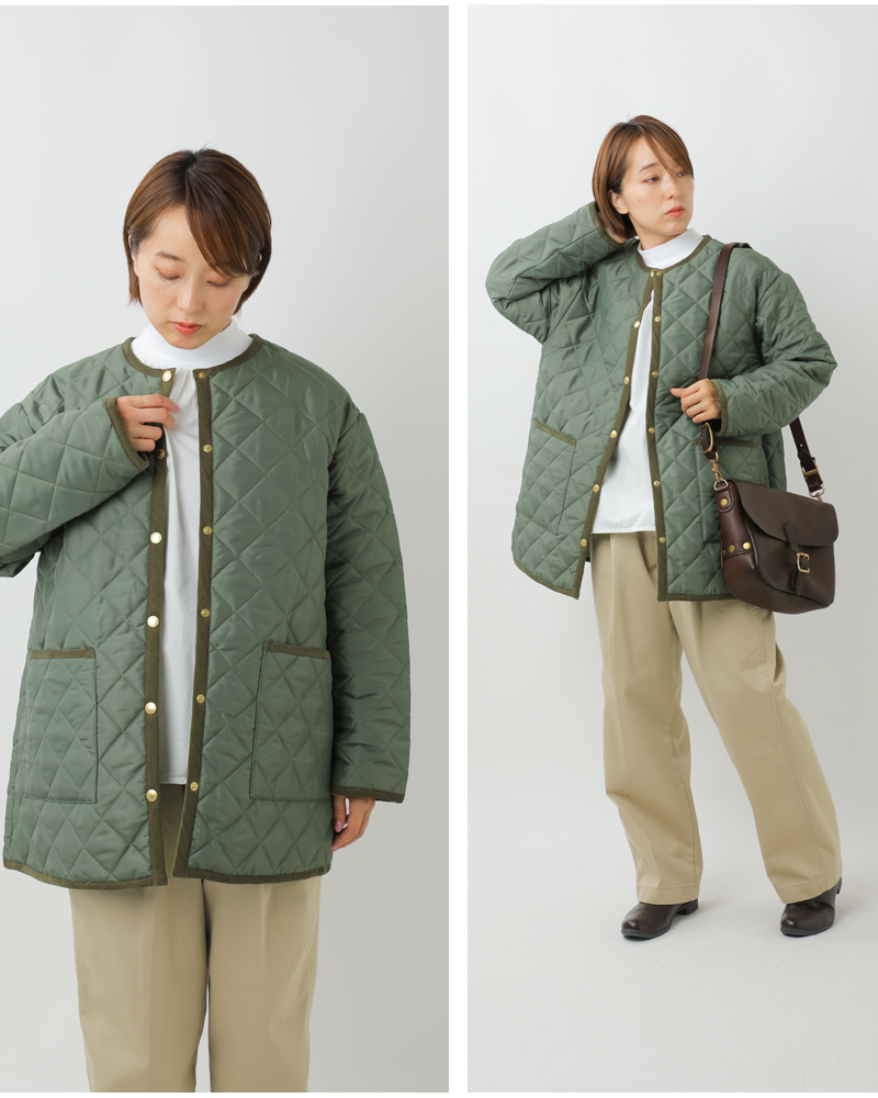 Traditional Weatherwear(トラディショナルウェザーウェア)アークリーキルティングAラインノーカラーミドルジャケット“ARKLEYMIDDLEA-LINE”l242apqco0386aa