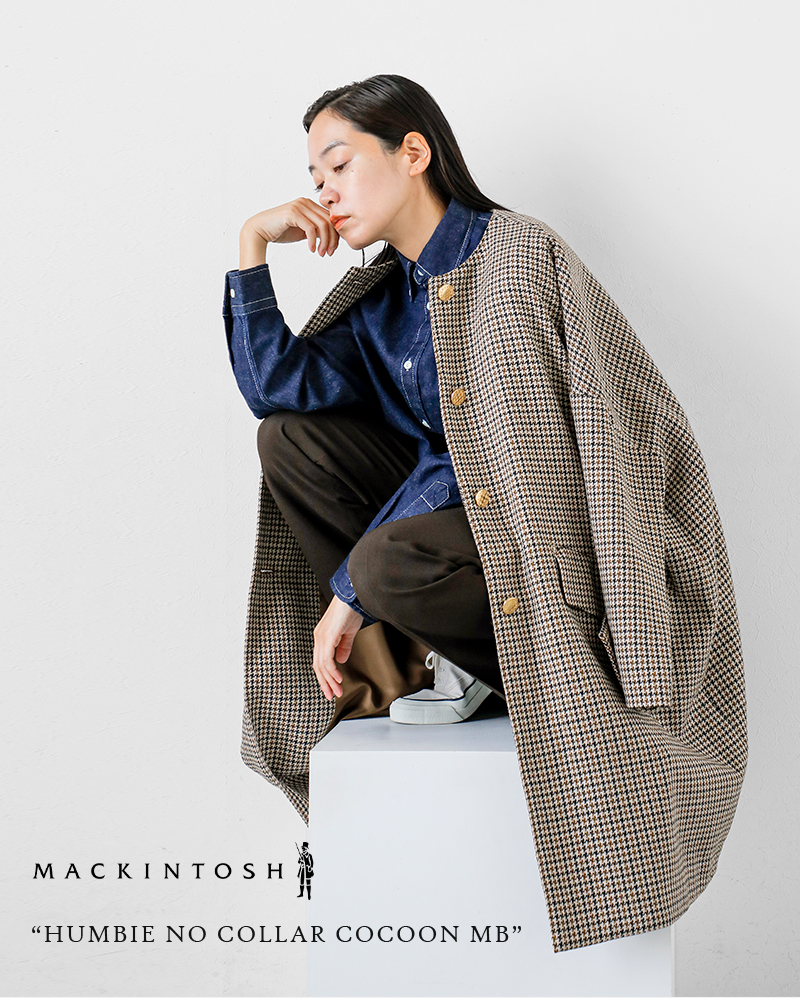 MACKINTOSH(マッキントッシュ)ハウンドトゥースハンビーノーカラーコクーンメタルボタンコート“HUMBIENOCOLLARCOCOONMB”l242hi1162codq