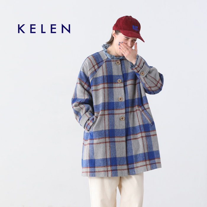 kelen(ケレン)ノーカラーチェックコート“TIFA”lkl24fjk2047