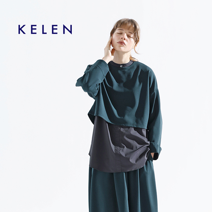 kelen(ケレン)裏起毛ストレッチジャージーレイヤードデザイントップス“AINE”lkl24wbl2189