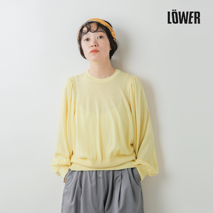 LOWER(ロウアー)メリノウールギャザースリーブハイゲージニットプルオーバー 18GJerseyStitchGatheredSleeveSweater lw-05