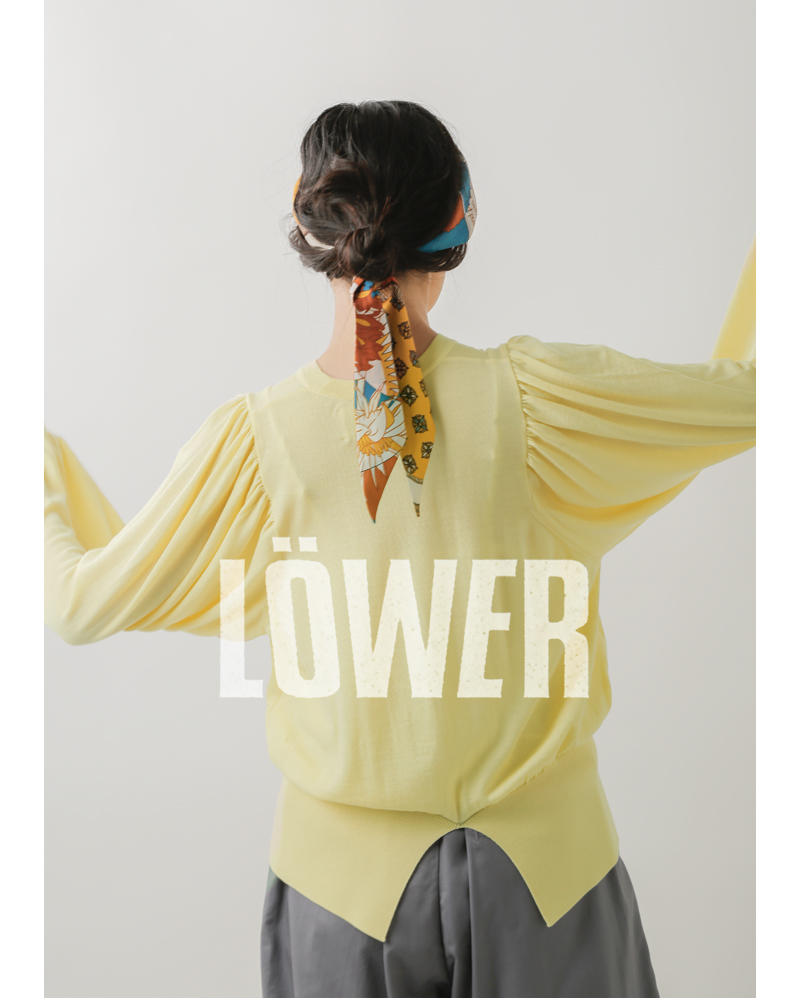 LOWER(ロウアー)メリノウールギャザースリーブハイゲージニットプルオーバー 18GJerseyStitchGatheredSleeveSweater lw-05